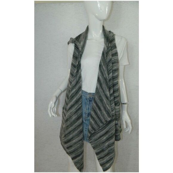 Joie  Cardigan Sweater Sleeveless Pocket Gray Open Front Hooded Size Medium - Picture 5 of 7